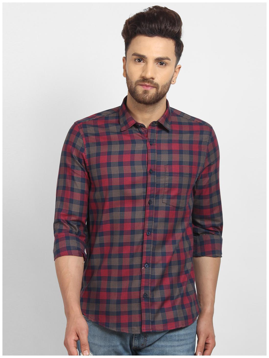 

cape canary Men Blue Checked Regular Fit Casual Shirt