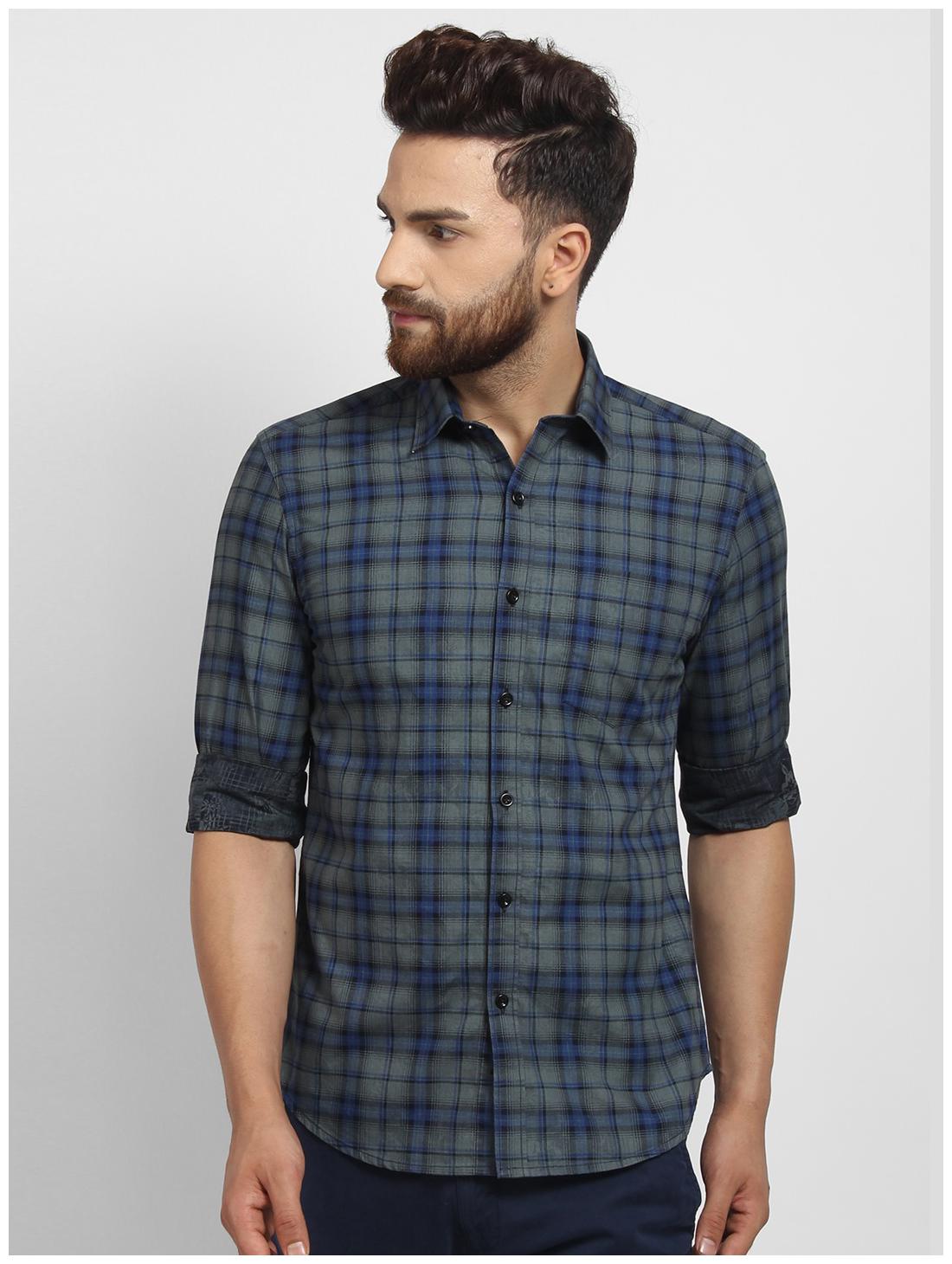 

cape canary Men Grey Checked Regular Fit Casual Shirt