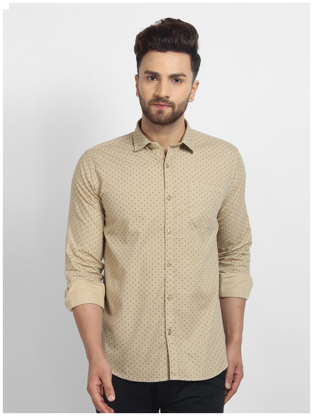 

cape canary Men Beige Printed Regular Fit Casual Shirt
