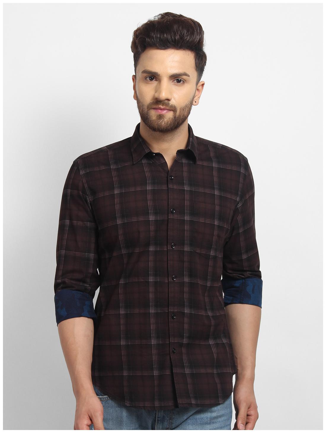 

cape canary Men Brown Checked Regular Fit Casual Shirt