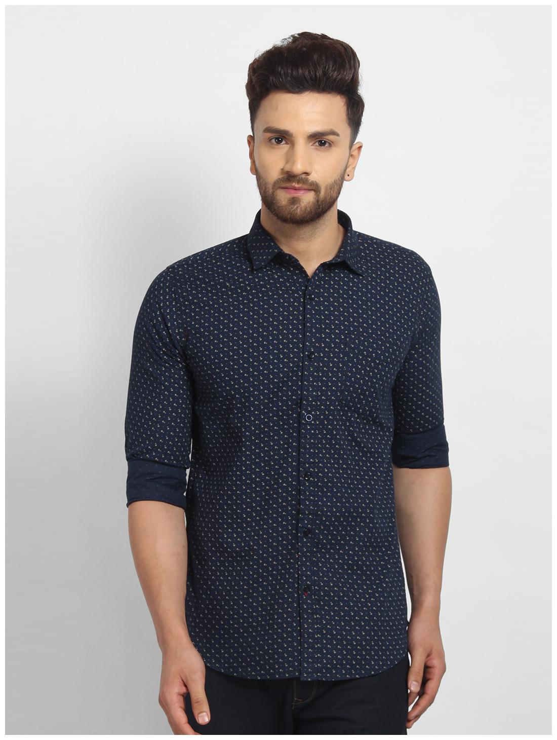 

cape canary Men Blue Printed Regular Fit Casual Shirt