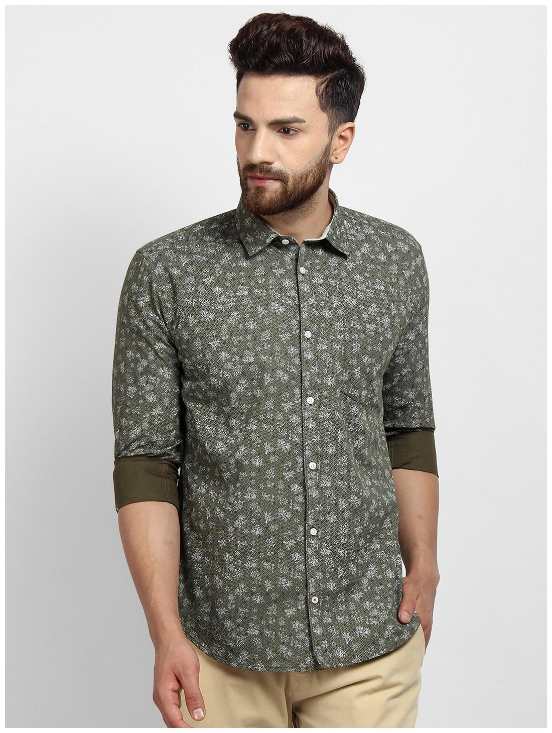 

cape canary Men Green Printed Regular Fit Casual Shirt