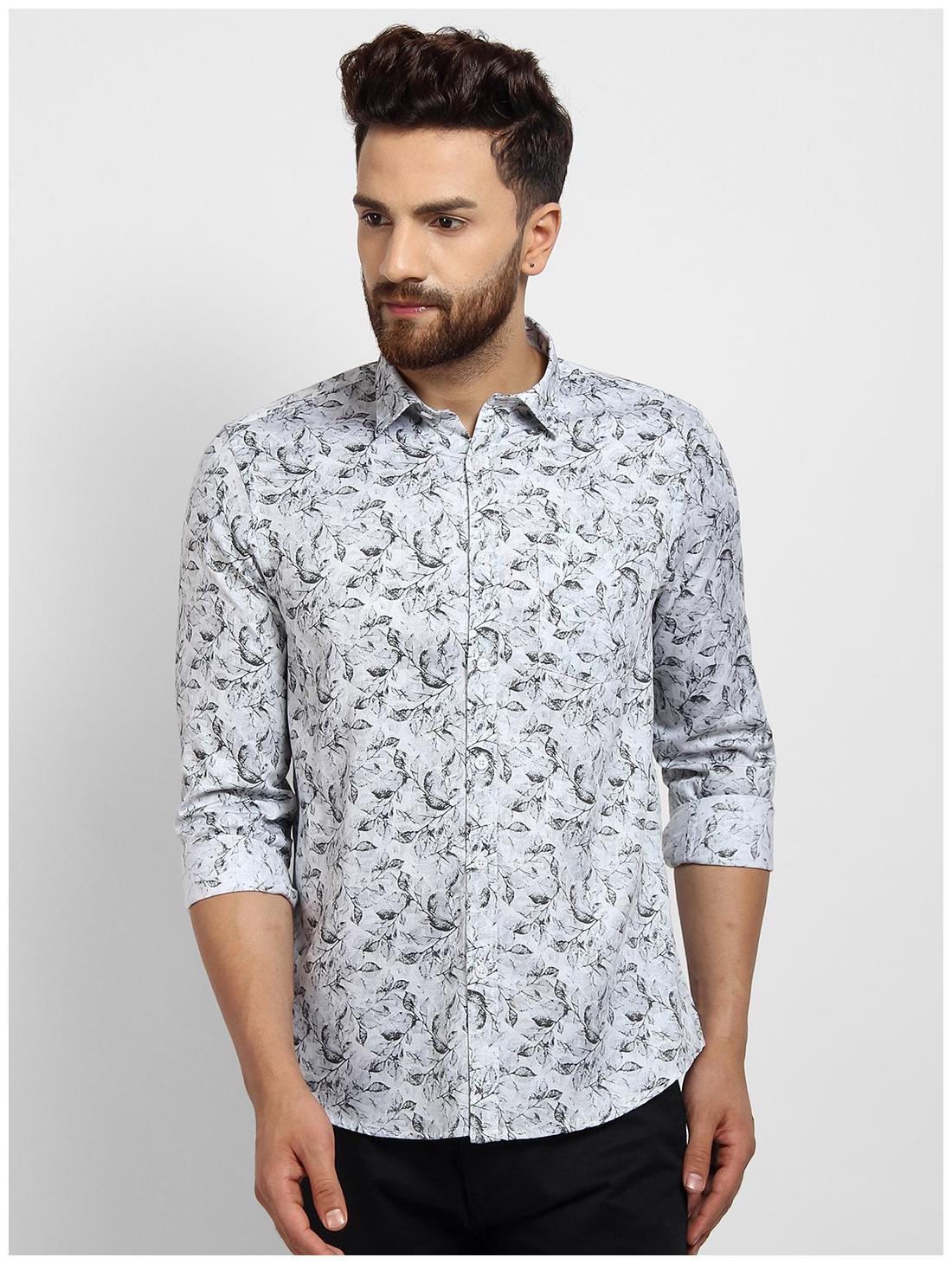 

cape canary Men Grey Printed Regular Fit Casual Shirt