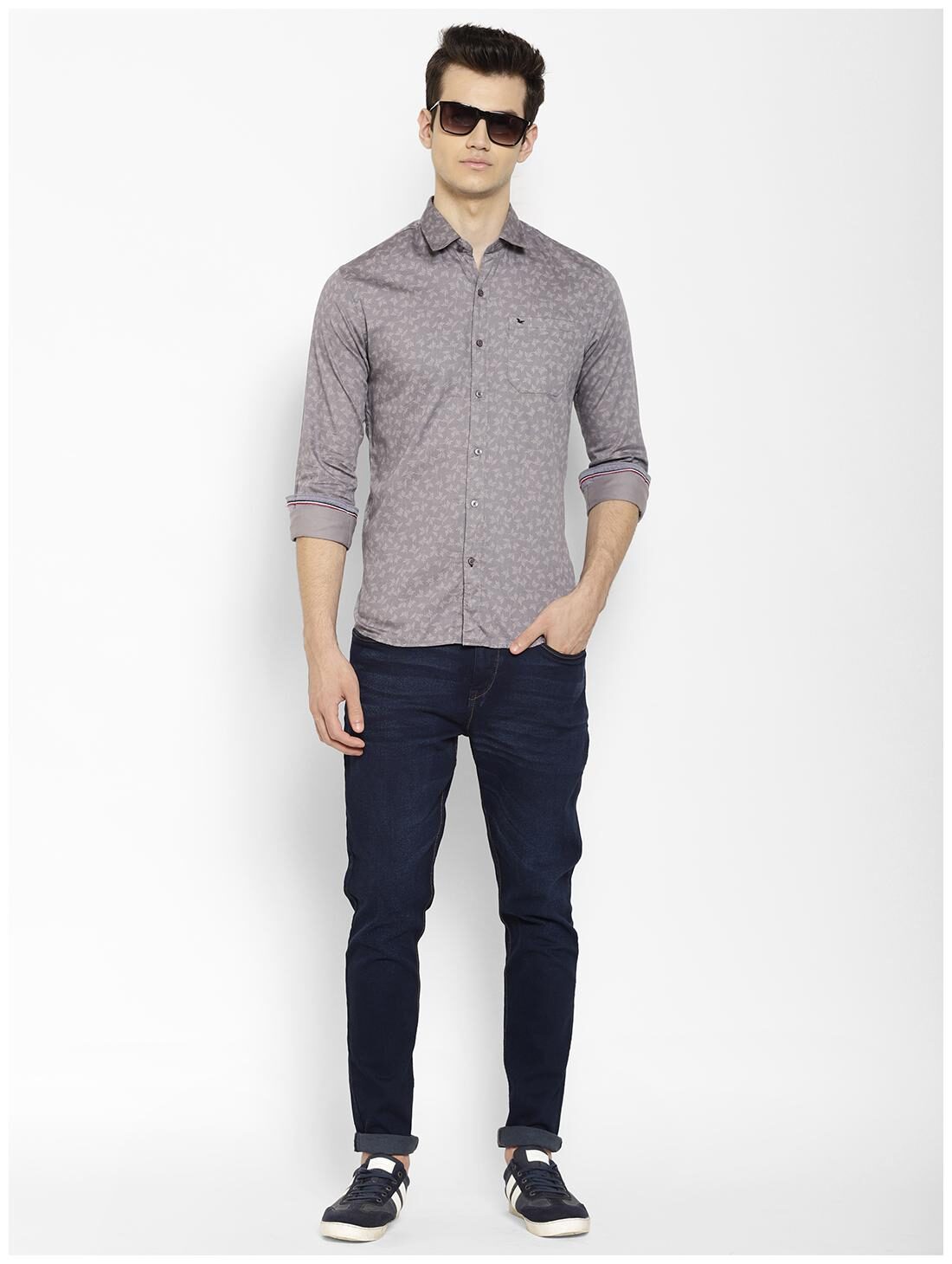 

cape canary Men Grey Printed Regular Fit Casual Shirt