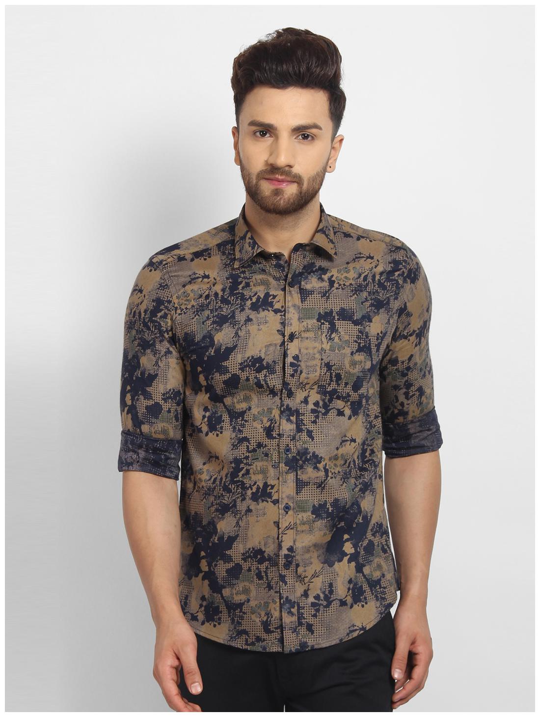 

cape canary Men Beige Printed Regular Fit Casual Shirt