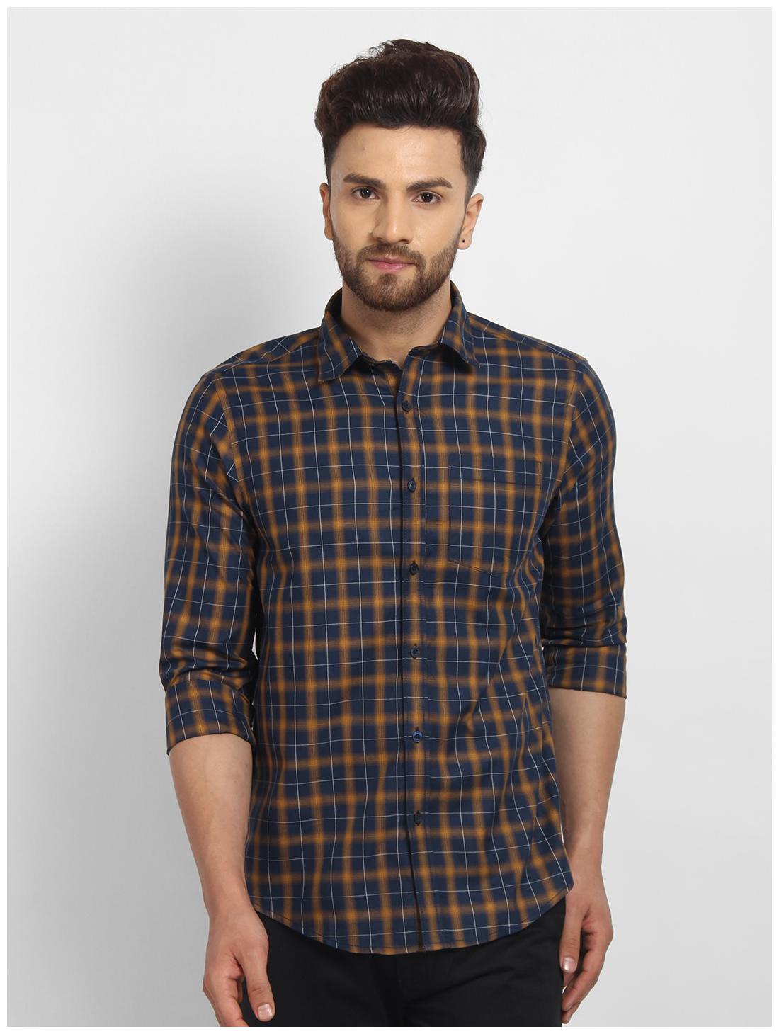 

cape canary Men Blue Checked Regular Fit Casual Shirt