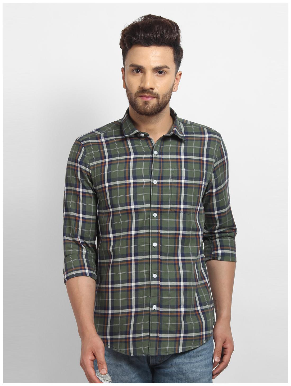 

cape canary Men Green Checked Regular Fit Casual Shirt
