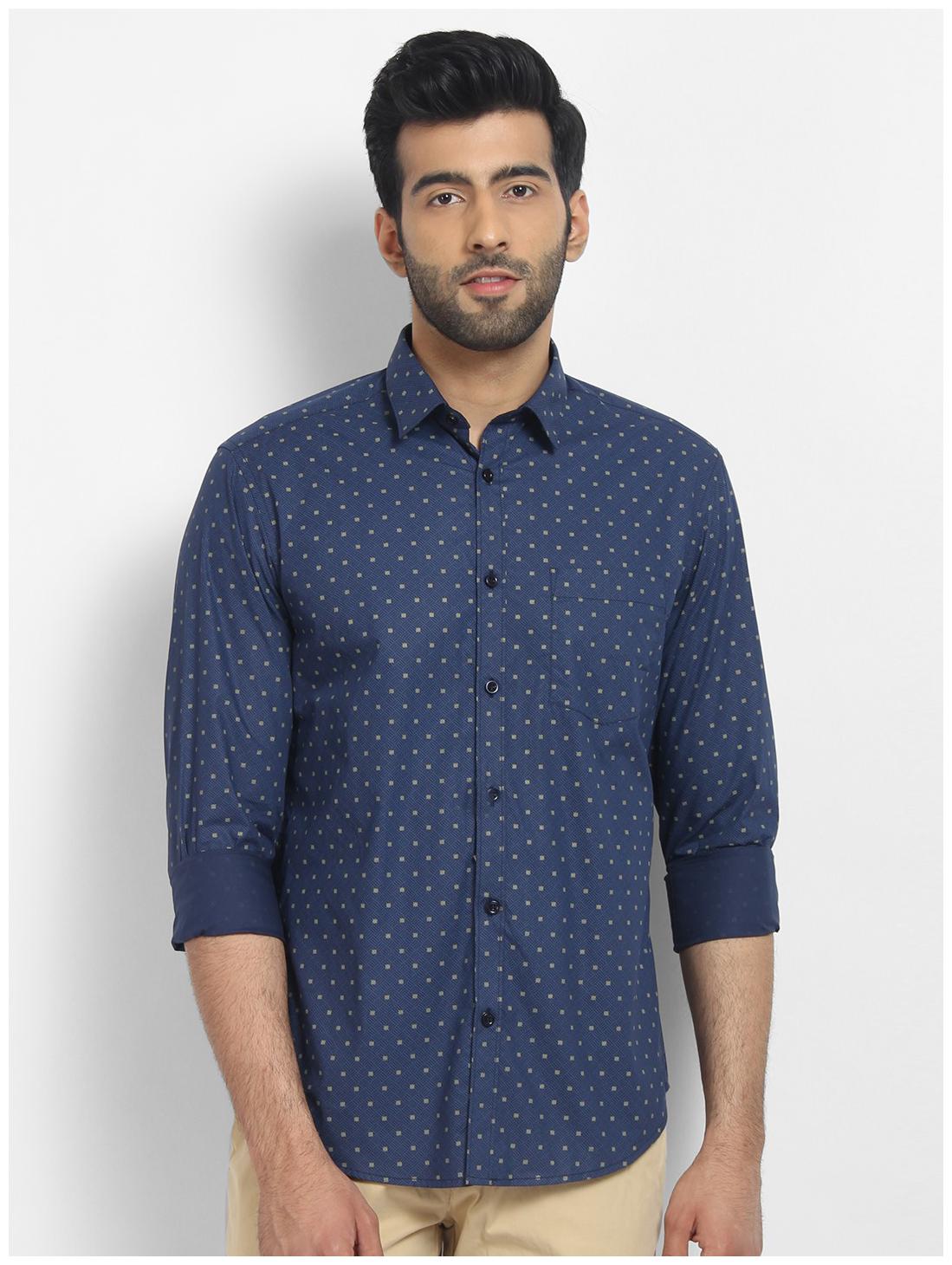 

cape canary Men Blue Printed Regular Fit Casual Shirt