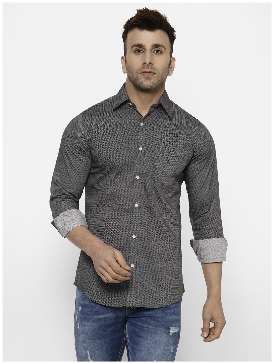 

cape canary Men Grey Printed Regular Fit Casual Shirt