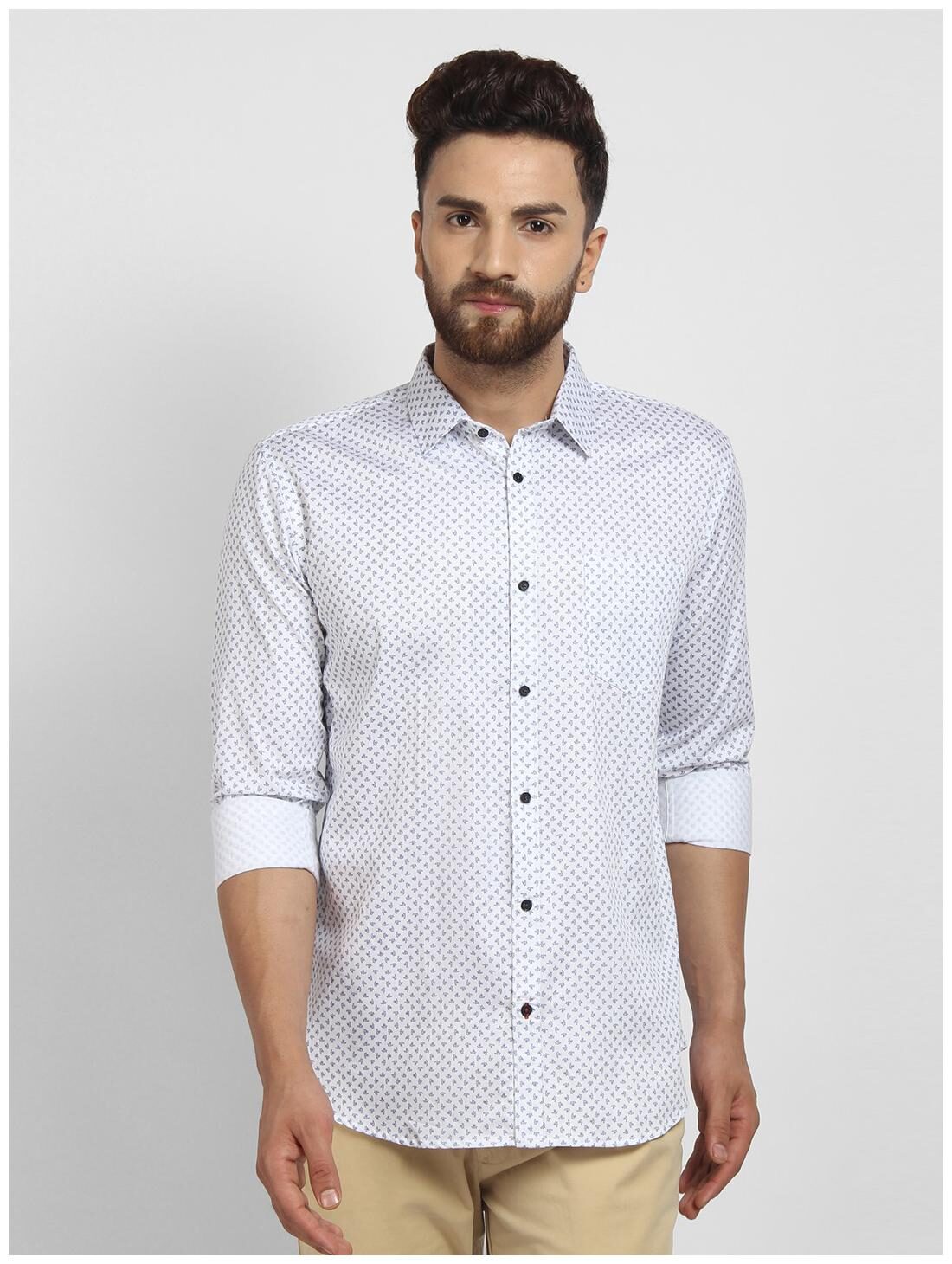 

cape canary Men White Printed Regular Fit Casual Shirt