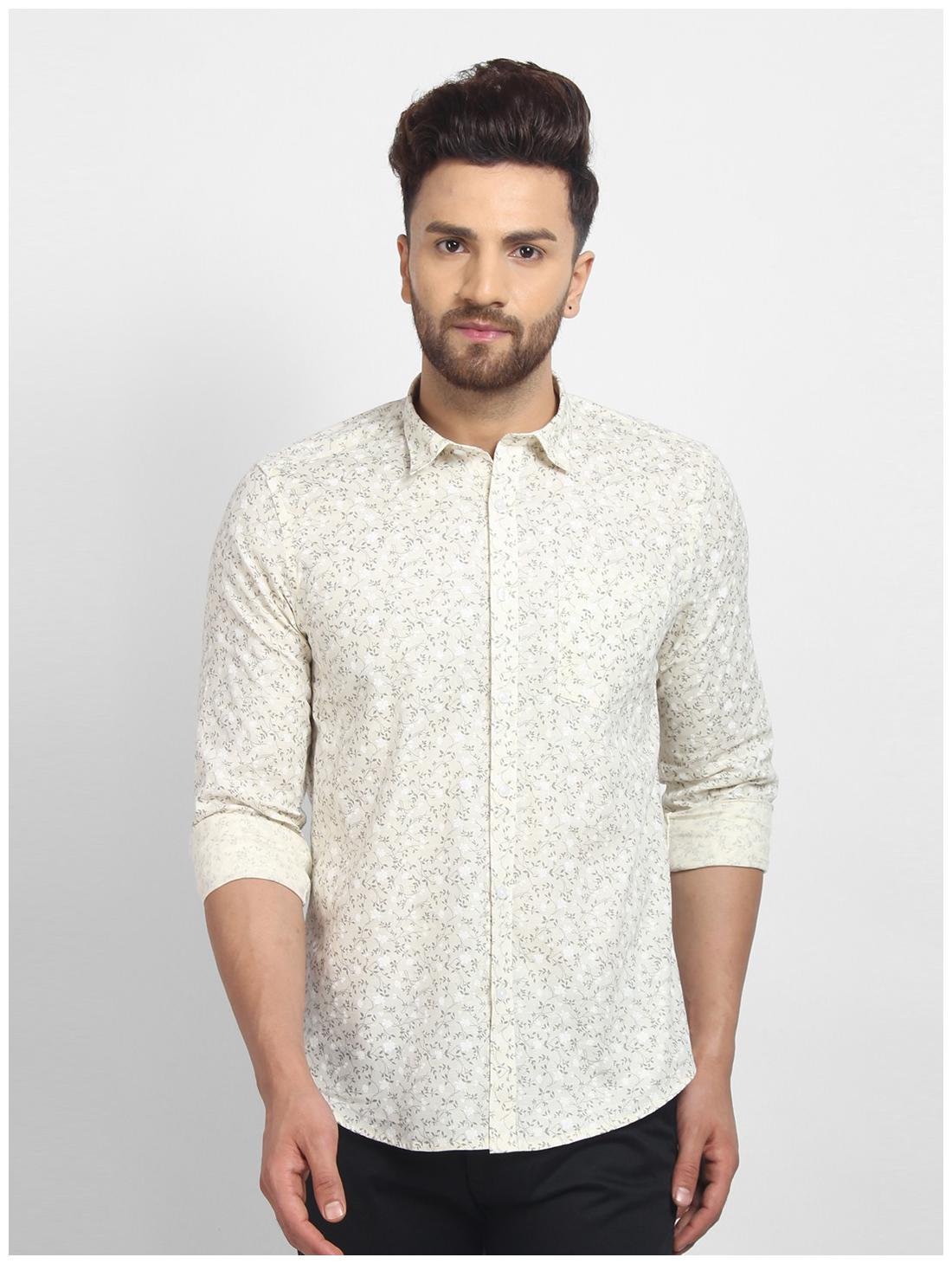 

cape canary Men Beige Printed Regular Fit Casual Shirt