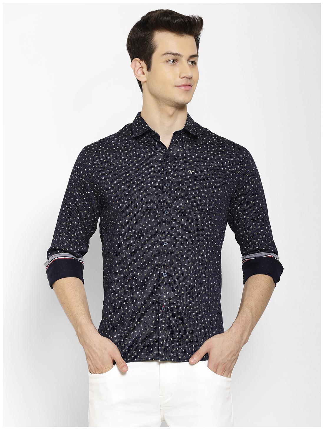 

cape canary Men Navy Blue Printed Regular Fit Casual Shirt