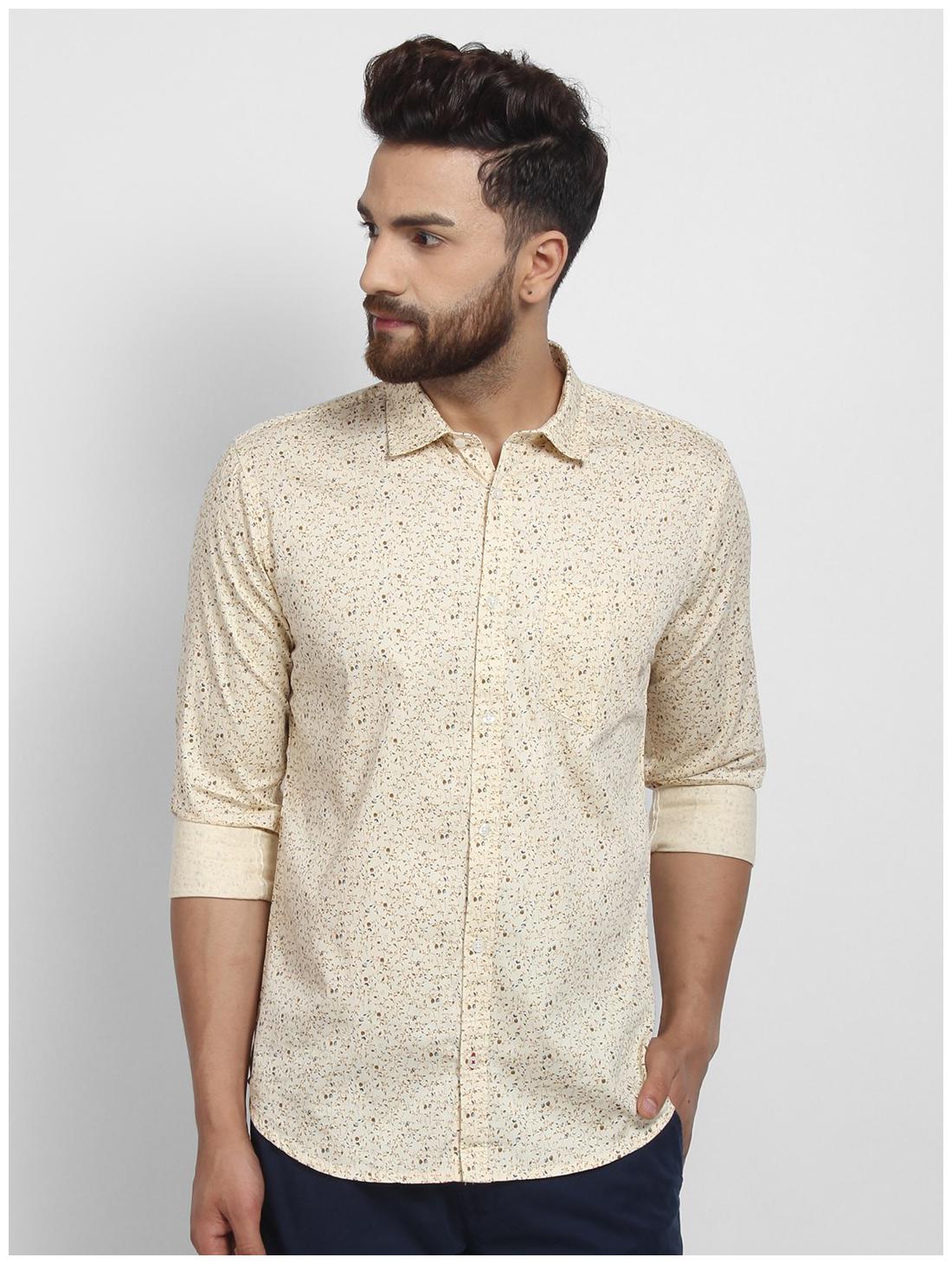 

cape canary Men Beige Printed Regular Fit Casual Shirt