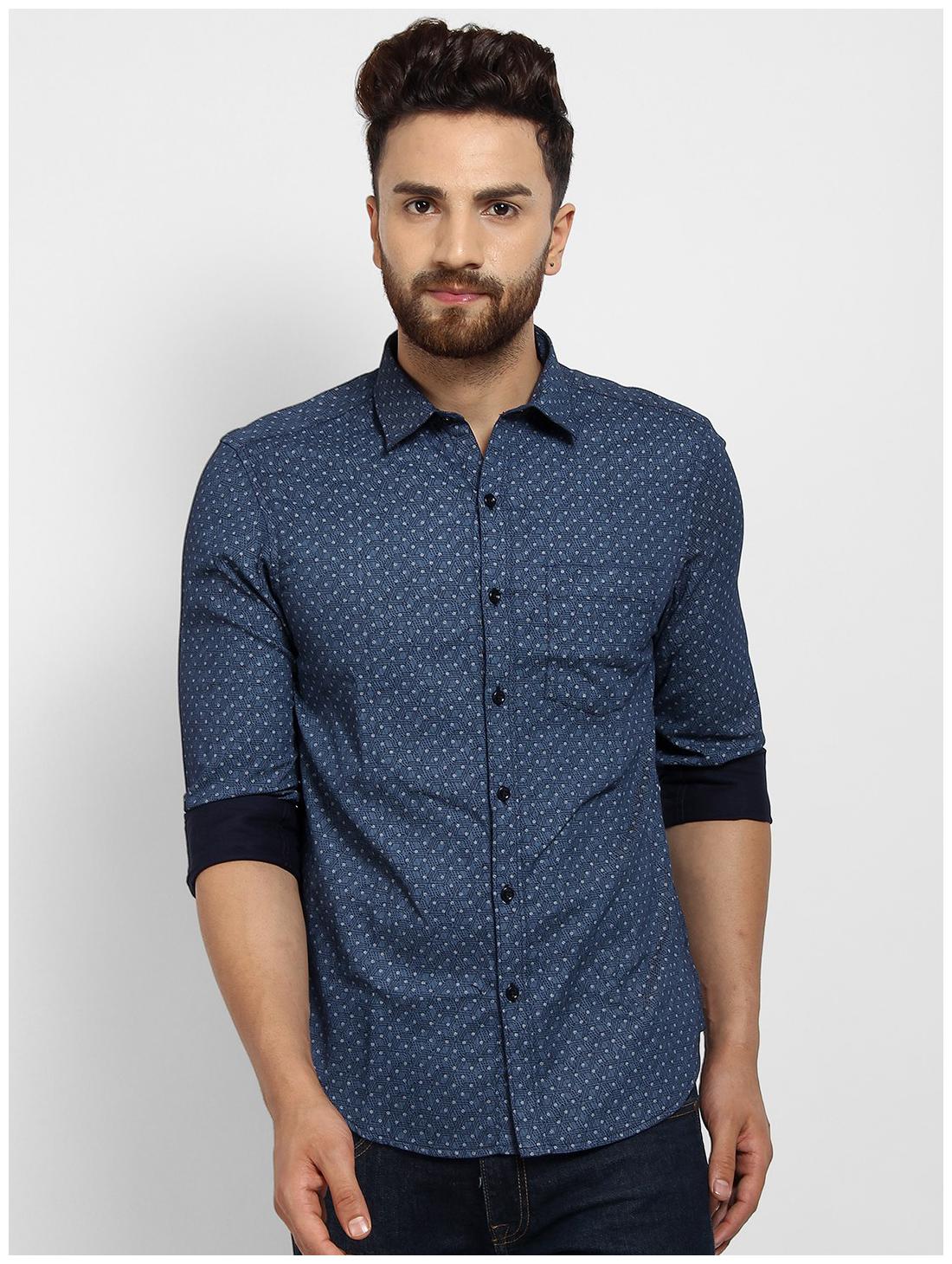 

cape canary Men Blue Printed Regular Fit Casual Shirt