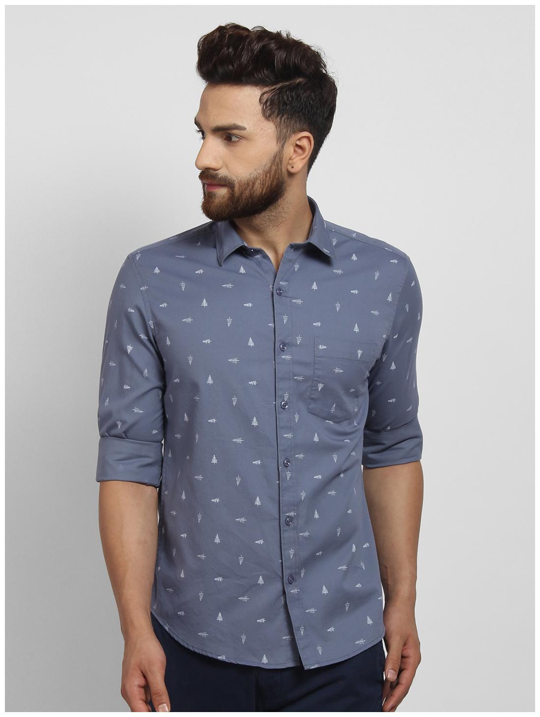 

cape canary Men Grey Printed Regular Fit Casual Shirt