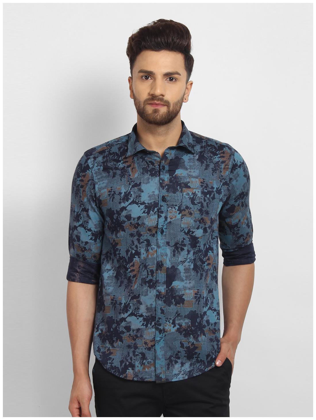 

cape canary Men Blue Printed Regular Fit Casual Shirt