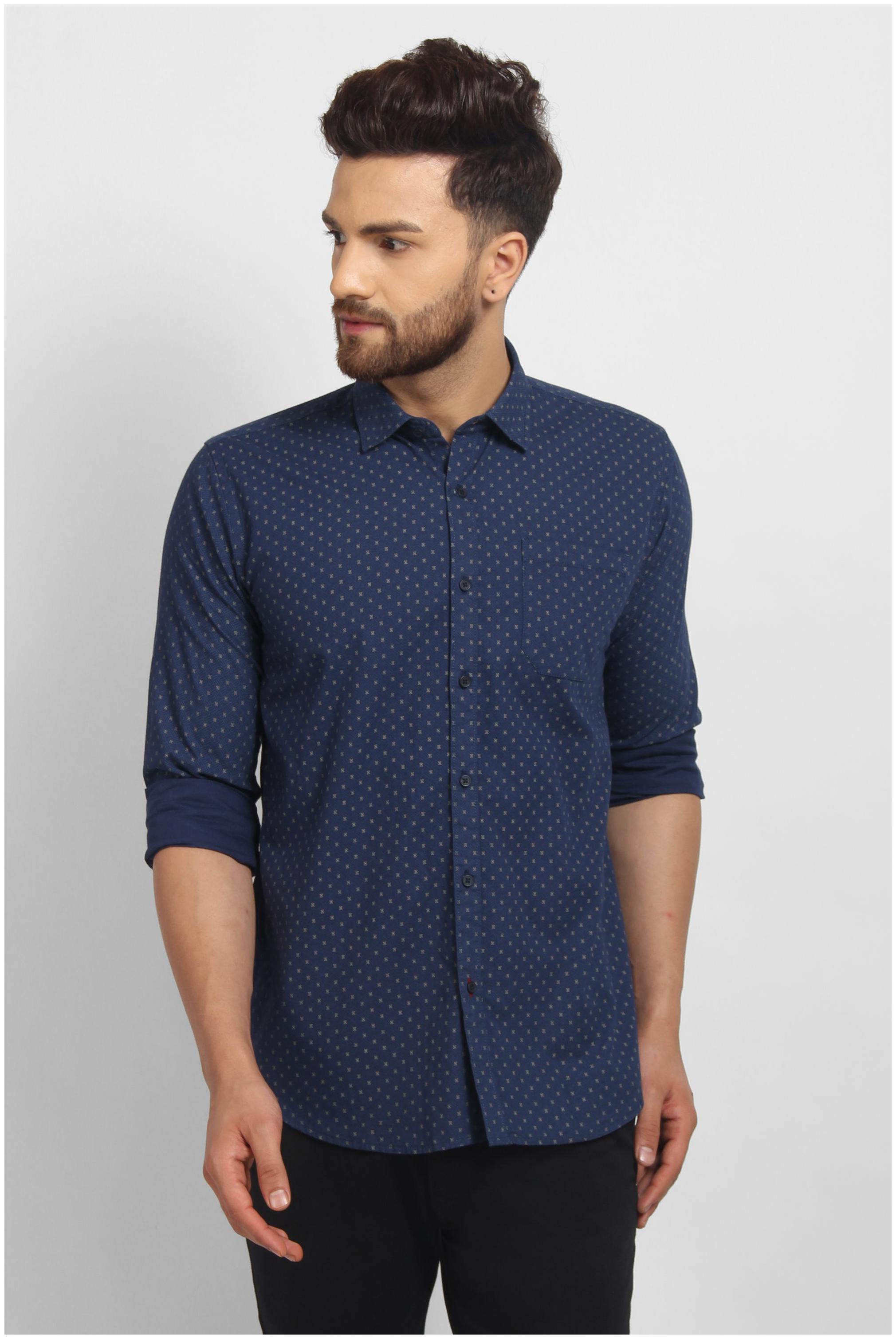 

cape canary Men Blue Printed Regular Fit Casual Shirt
