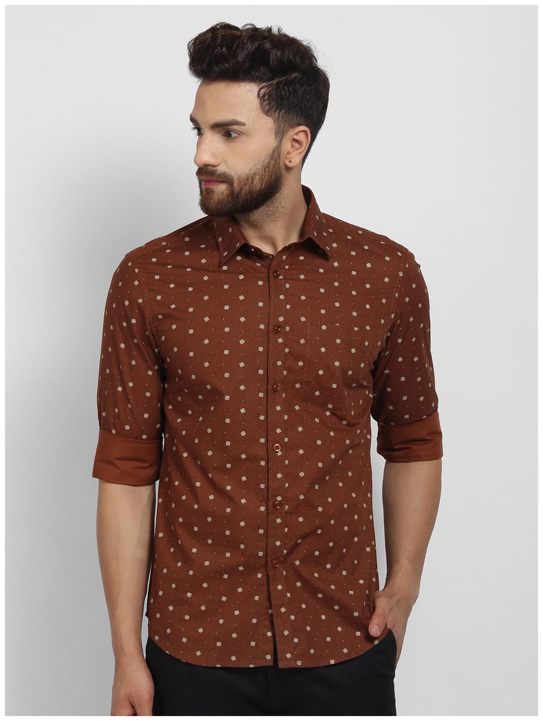 

cape canary Men Brown Printed Regular Fit Casual Shirt