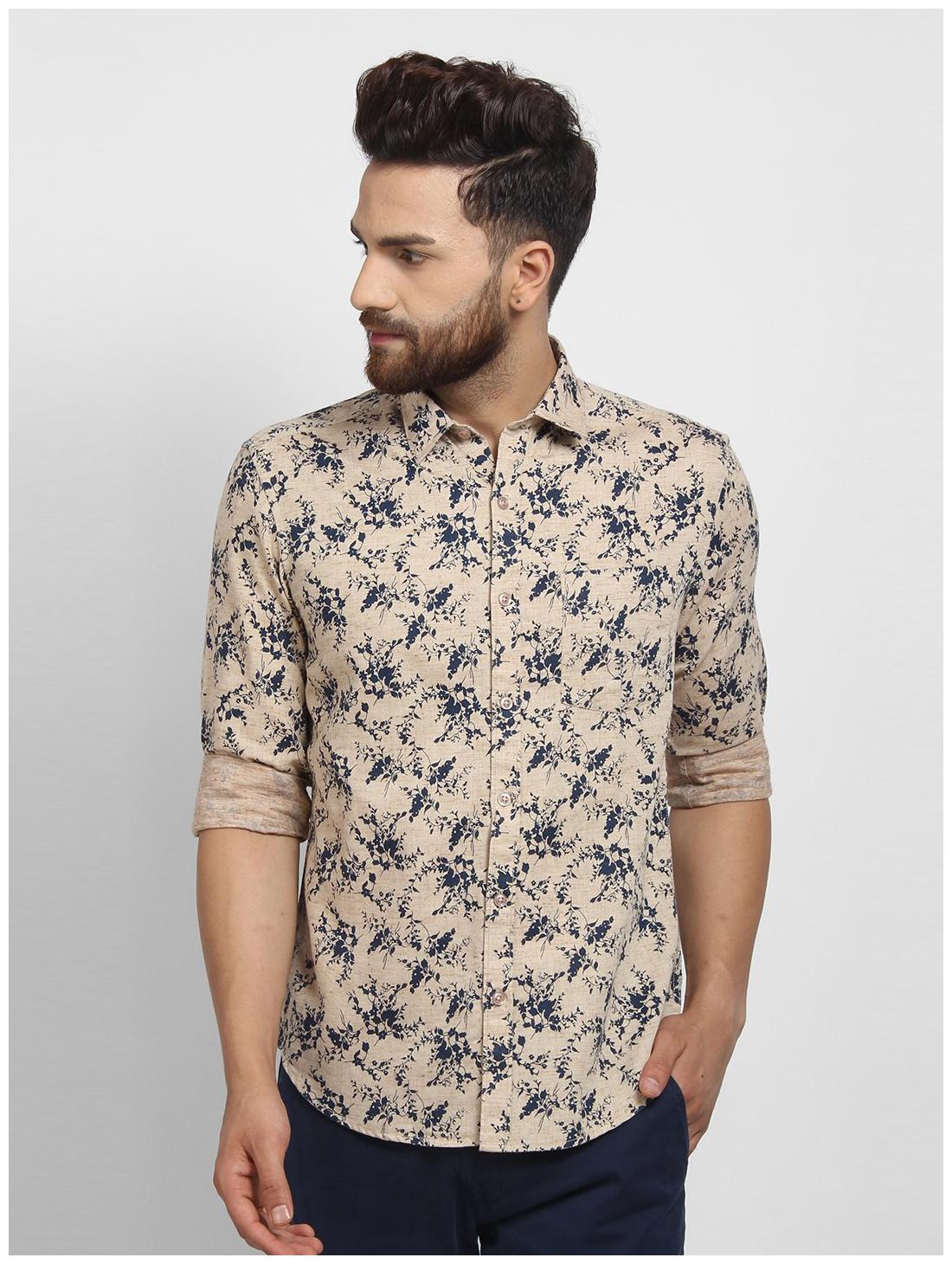 

cape canary Men Beige Printed Regular Fit Casual Shirt