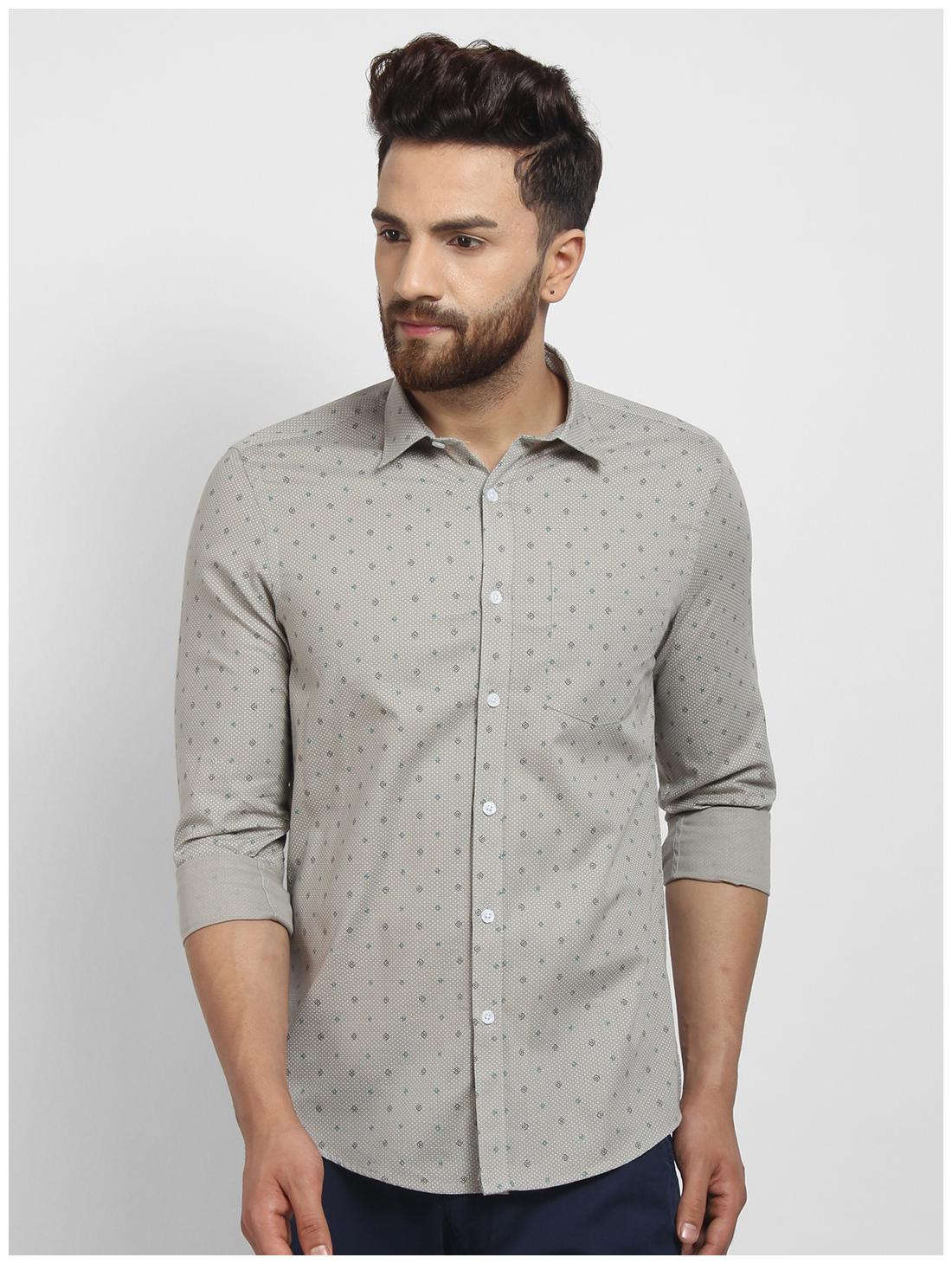 

cape canary Men Grey Printed Regular Fit Casual Shirt
