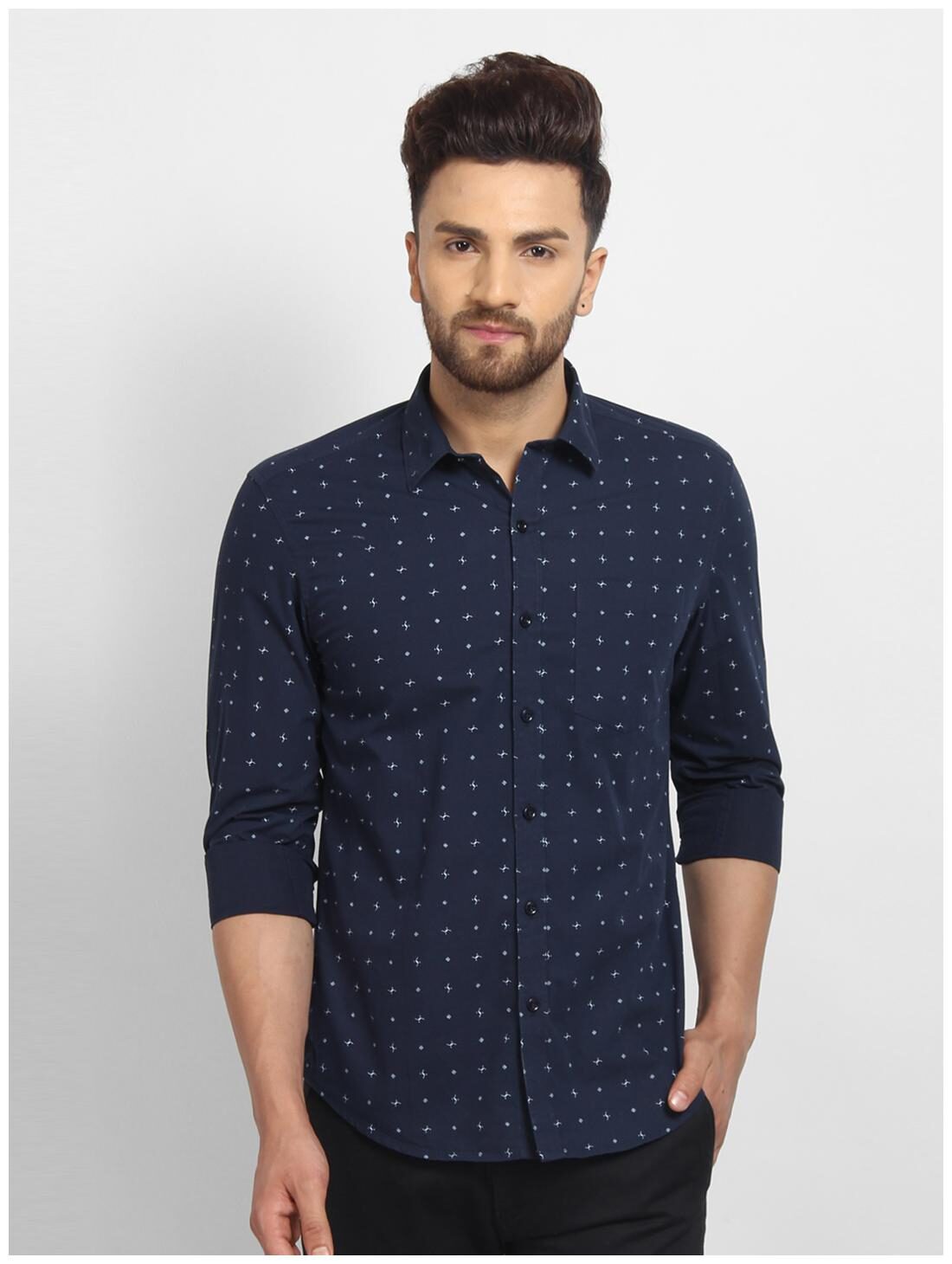 

cape canary Men Blue Printed Regular Fit Casual Shirt