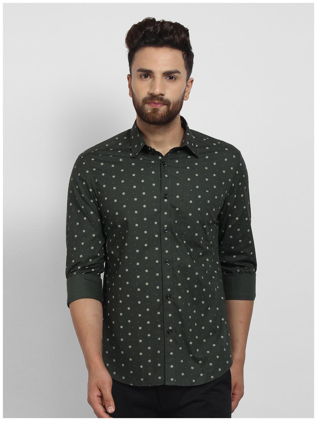 

cape canary Men Green Printed Regular Fit Casual Shirt