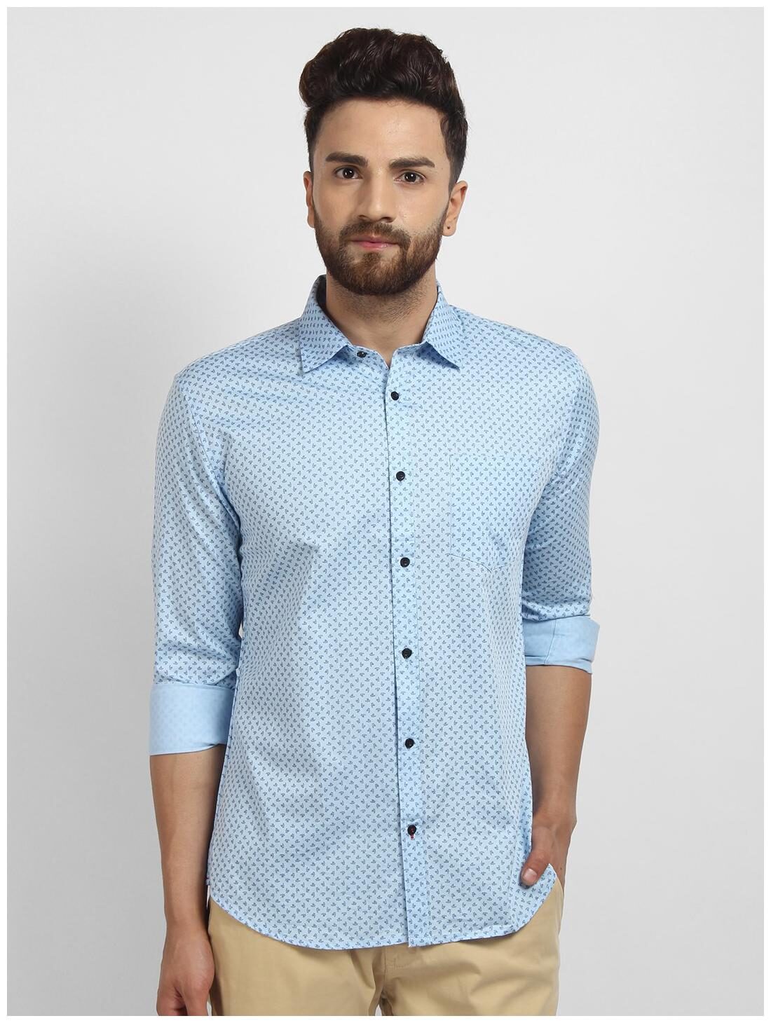 

cape canary Men Blue Printed Regular Fit Casual Shirt