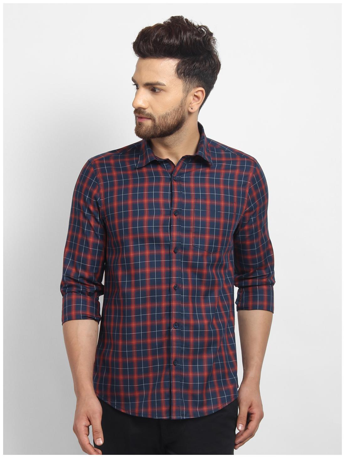 

cape canary Men Blue Checked Regular Fit Casual Shirt