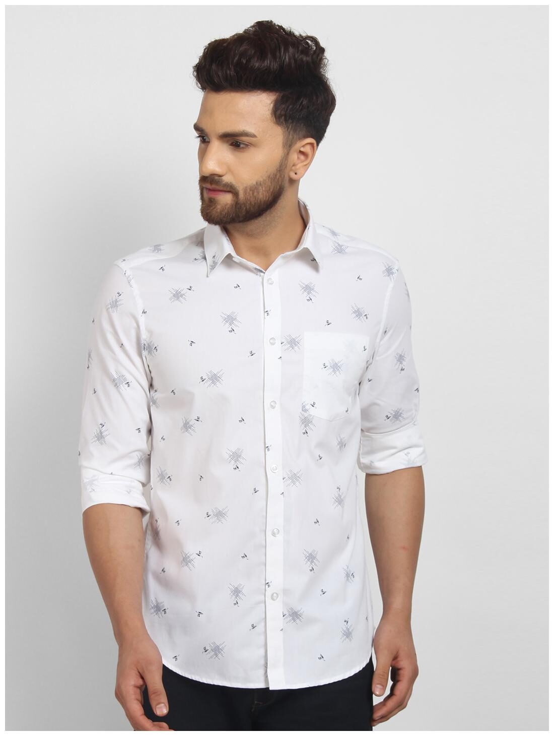 

cape canary Men White Printed Regular Fit Casual Shirt