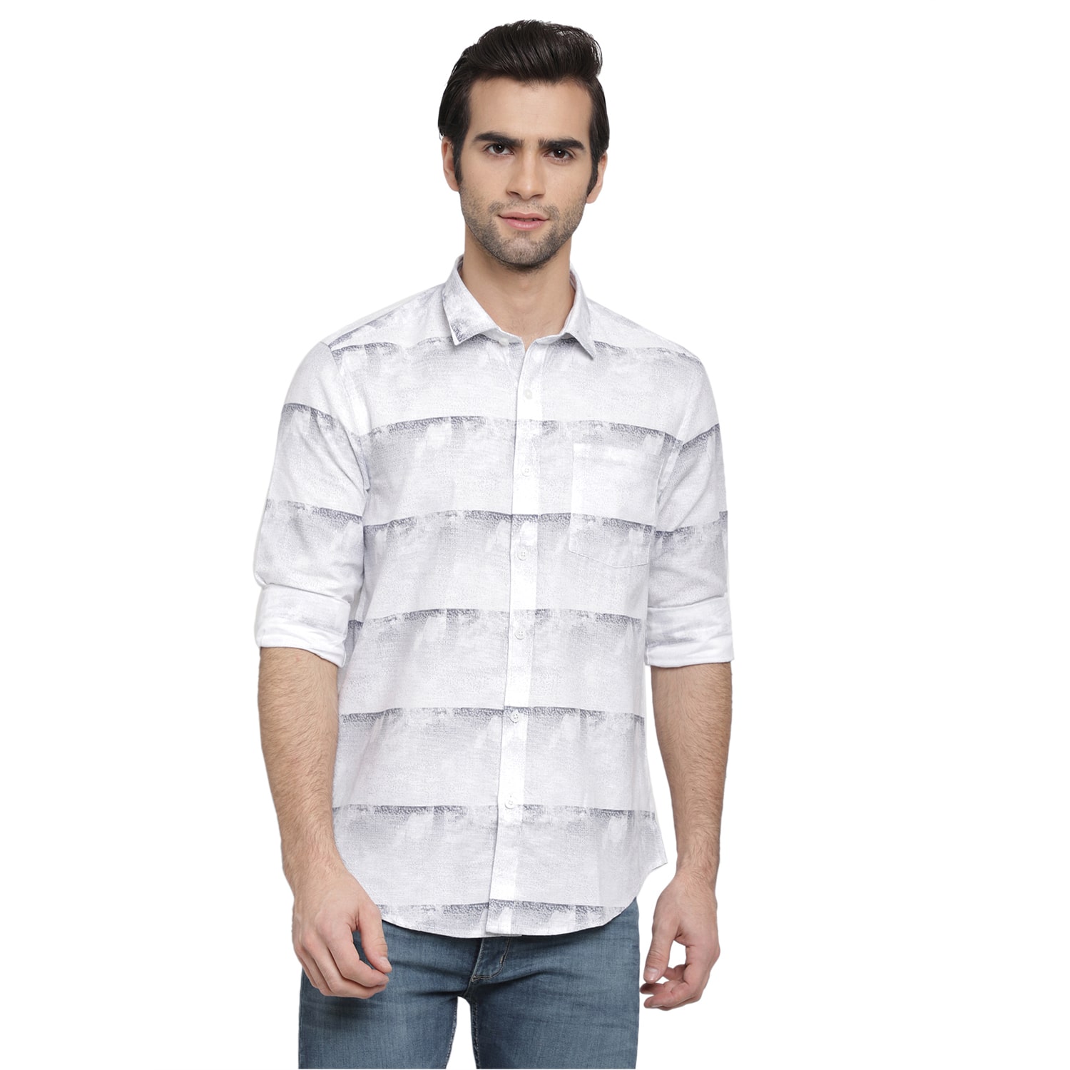 

cape canary Men White Printed Regular Fit Casual Shirt