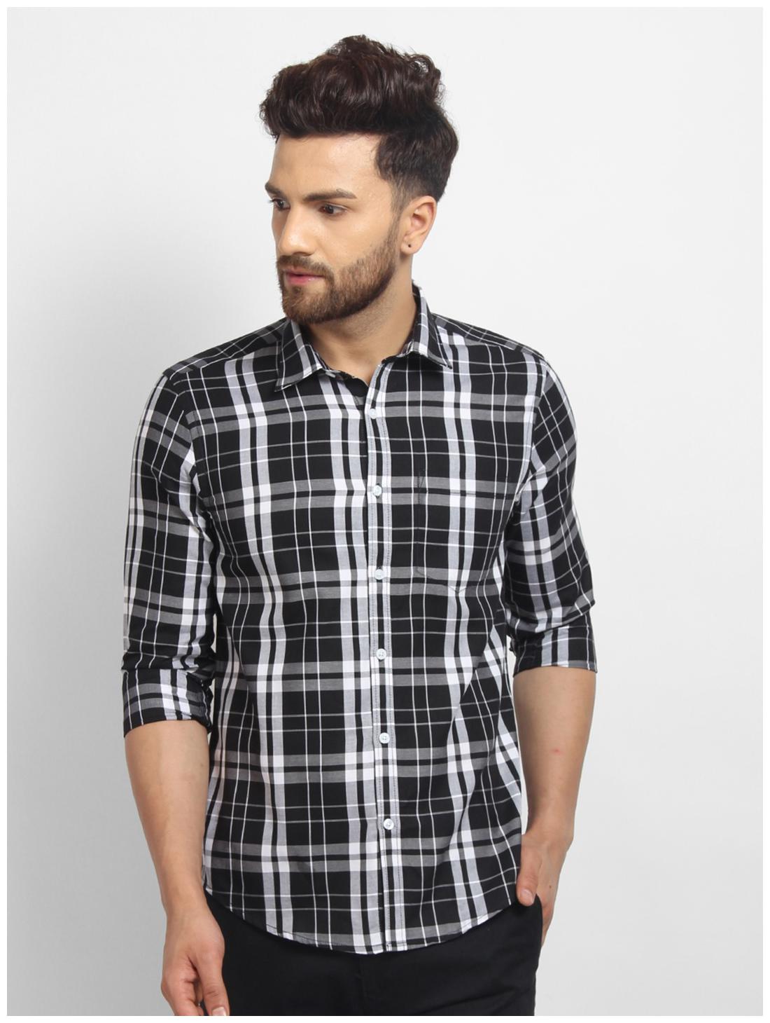 

cape canary Men Black Checked Regular Fit Casual Shirt