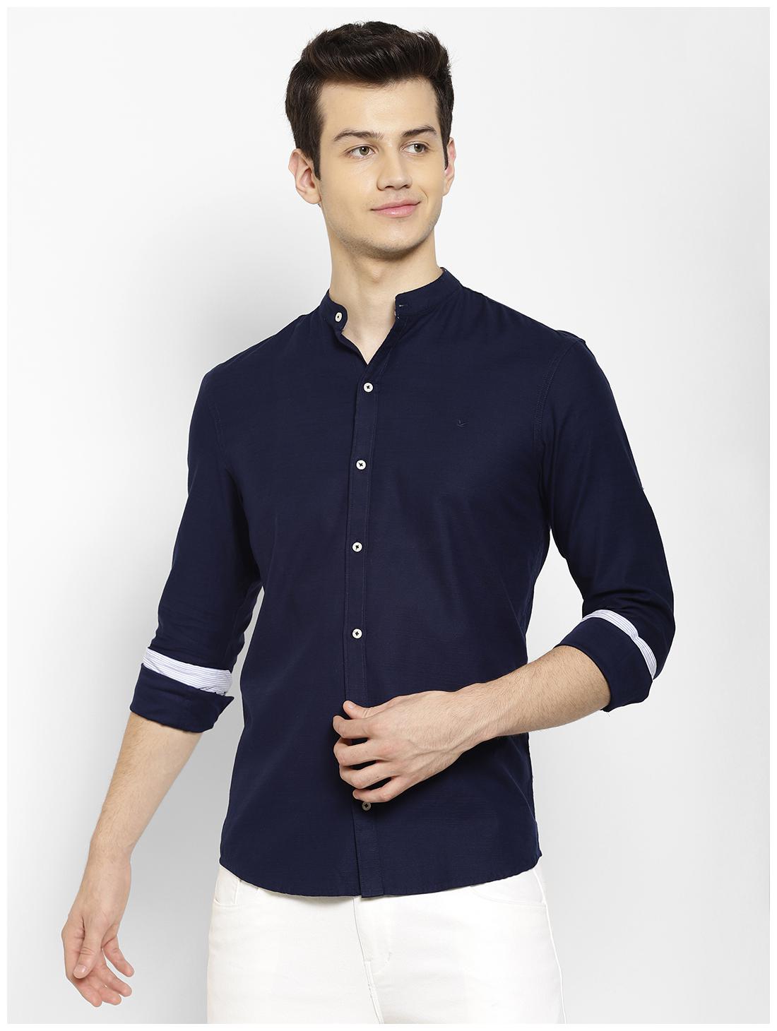 

cape canary Men Navy Blue Solid Regular Fit Casual Shirt