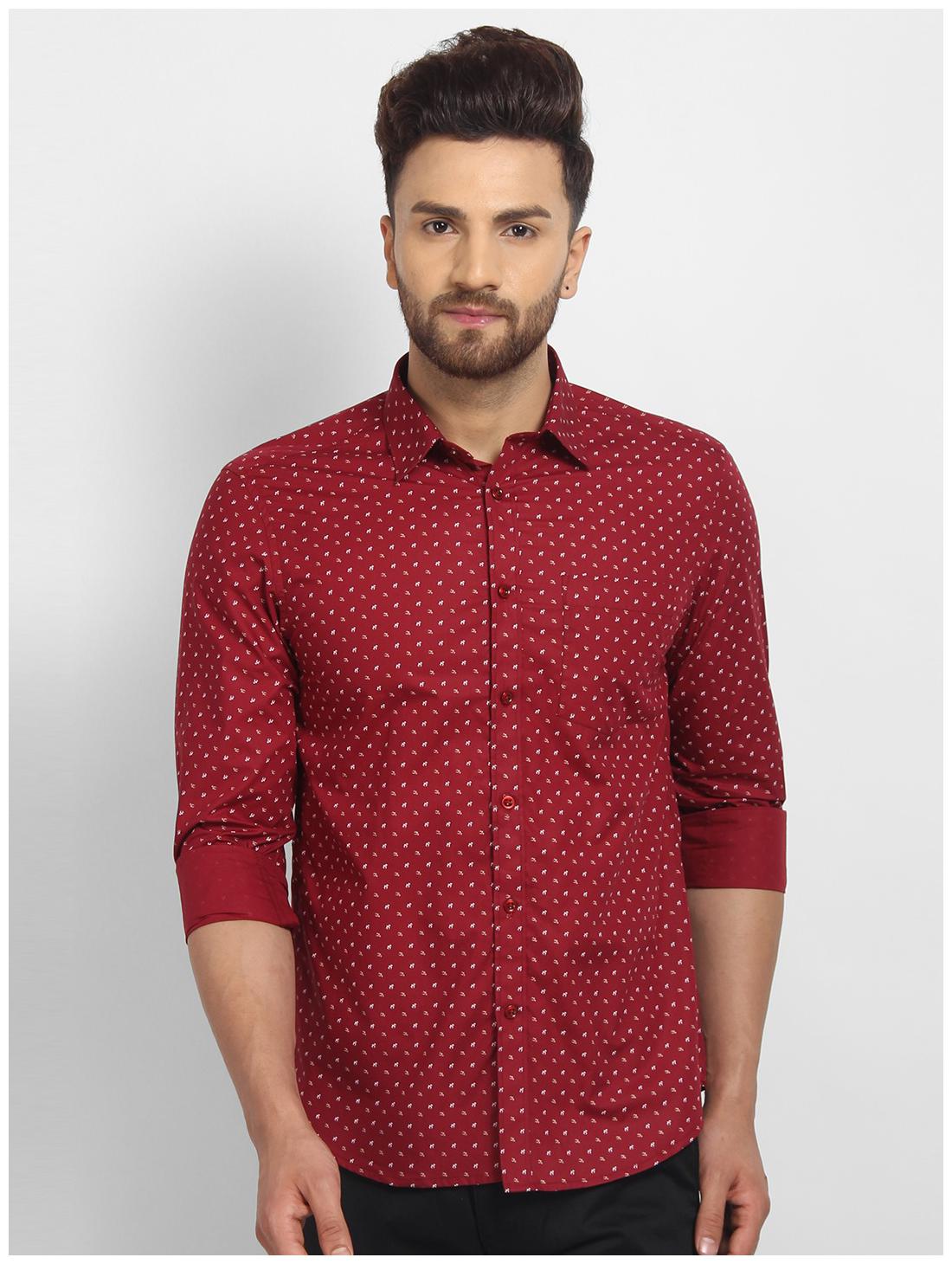 

cape canary Men Maroon Printed Regular Fit Casual Shirt