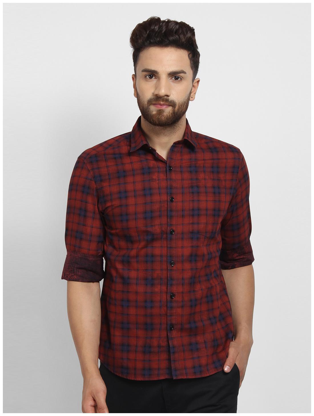 

cape canary Men Red Checked Regular Fit Casual Shirt
