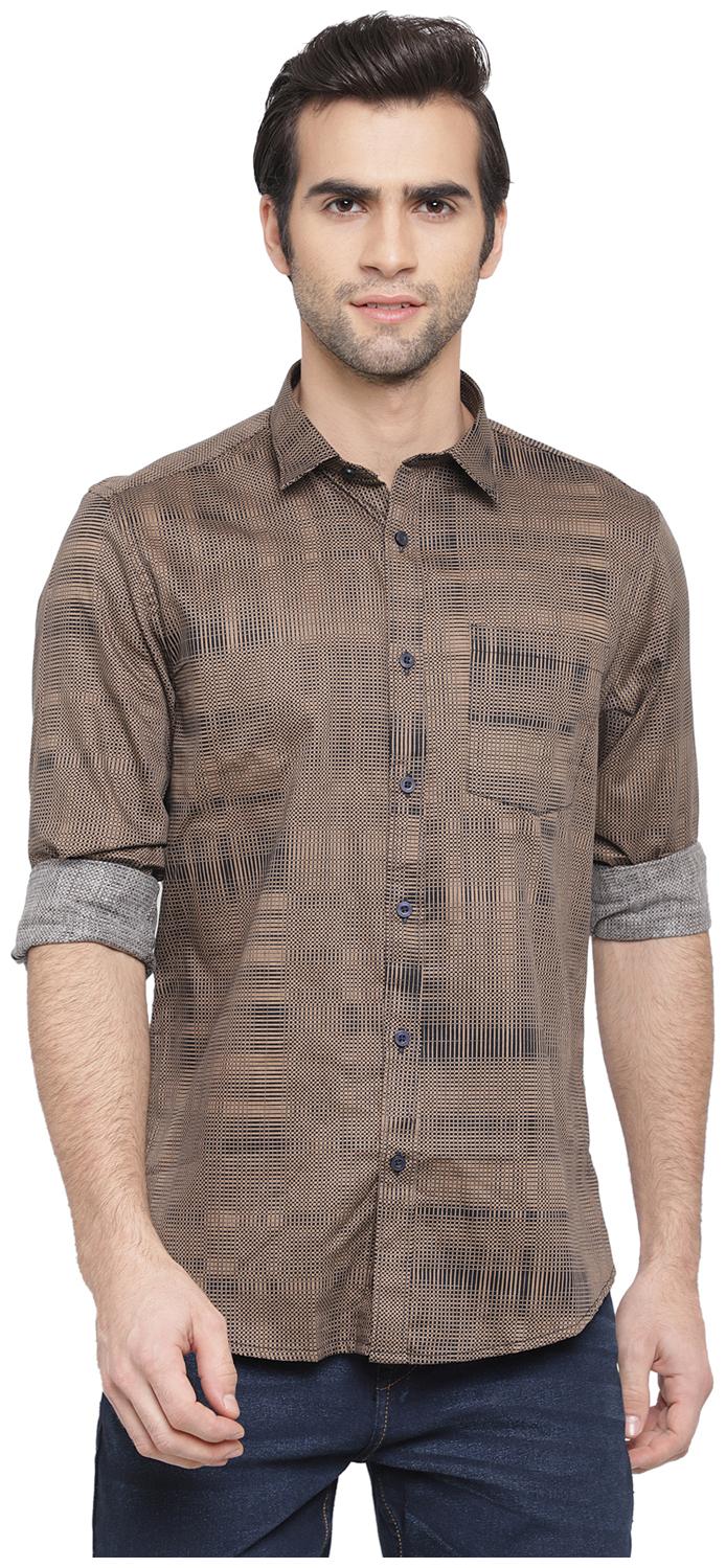 

cape canary Men Brown Printed Regular Fit Casual Shirt