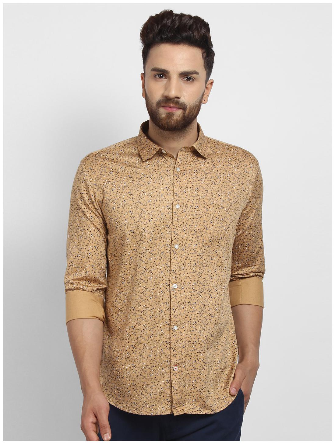 

cape canary Men Brown Printed Regular Fit Casual Shirt