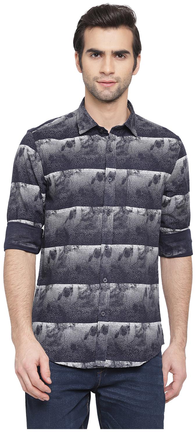 

cape canary Men Blue Printed Regular Fit Casual Shirt