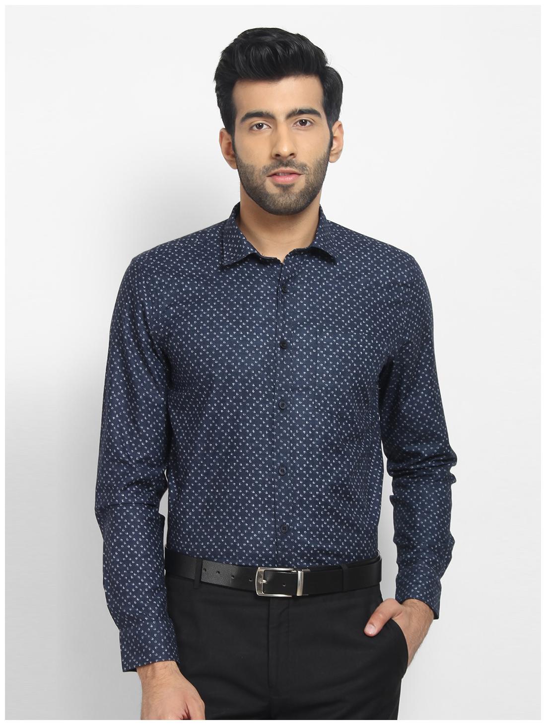 

cape canary Men Blue Printed Regular Fit Casual Shirt