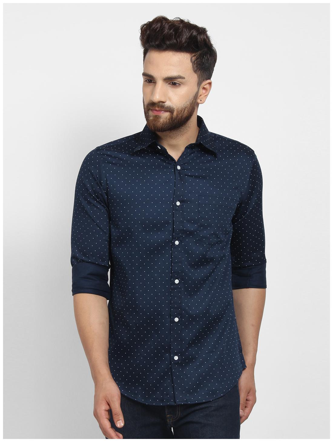 

cape canary Men Navy Blue Printed Regular Fit Casual Shirt