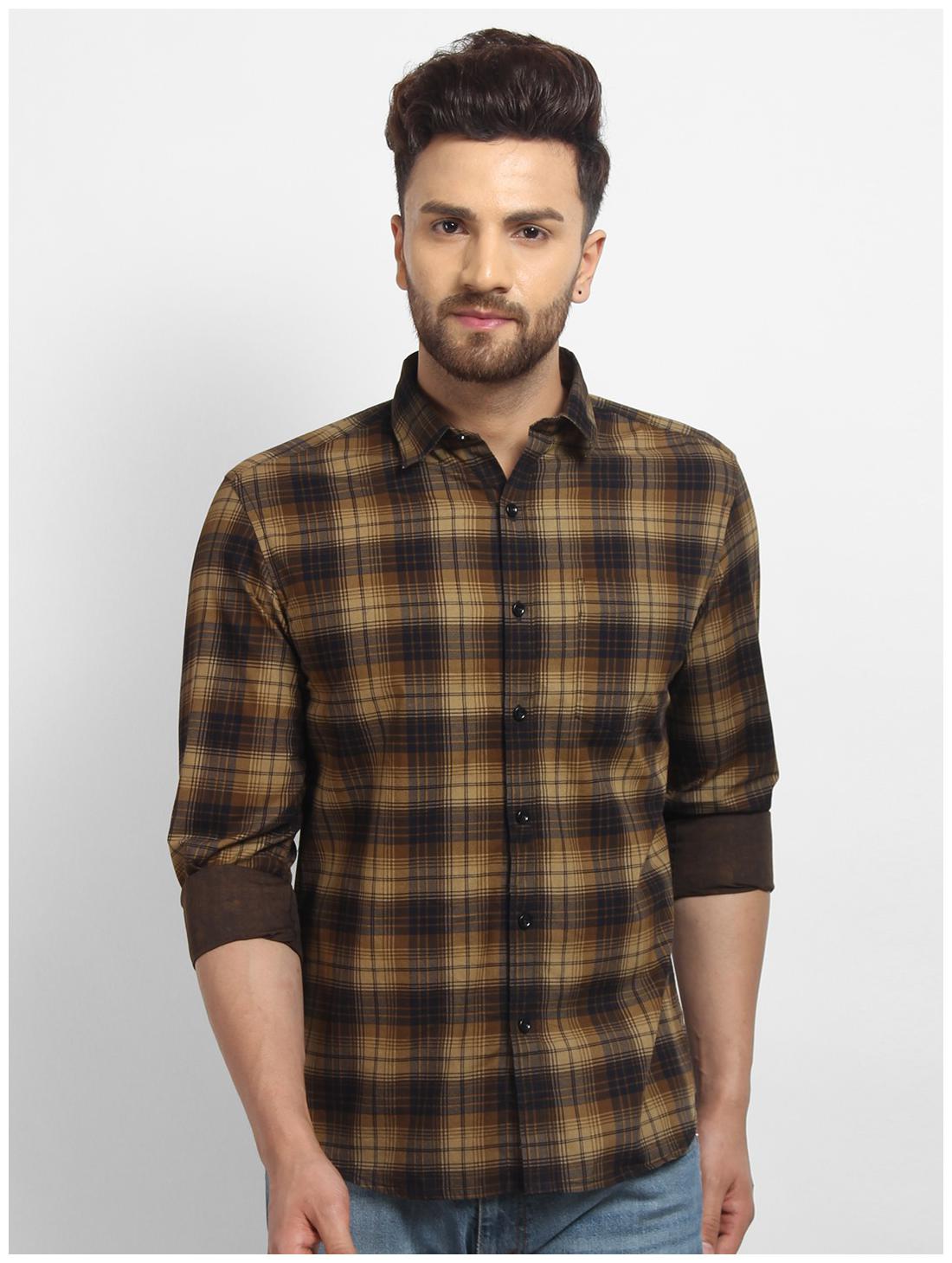 

cape canary Men Yellow Checked Regular Fit Casual Shirt