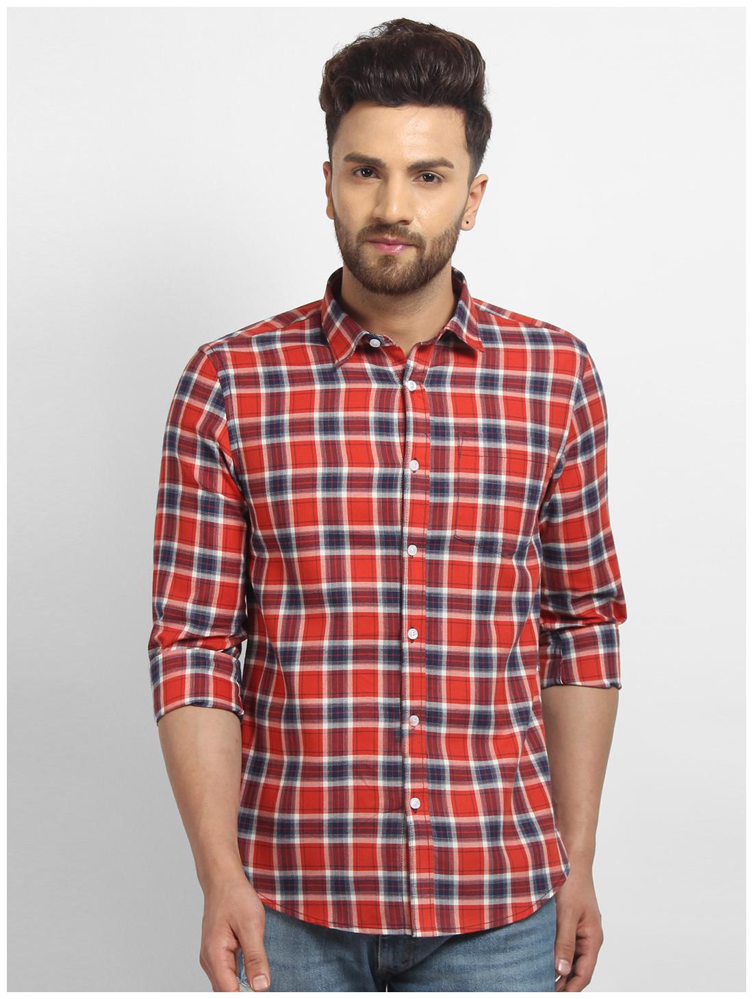 

cape canary Men Red Checked Regular Fit Casual Shirt