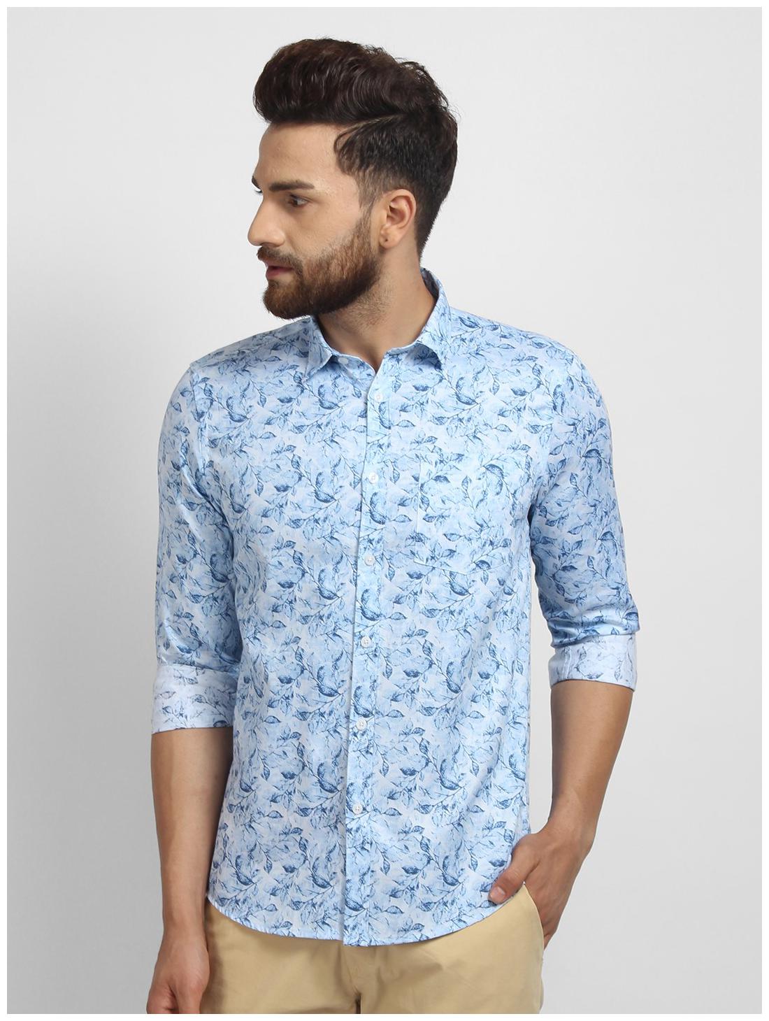 

cape canary Men Blue Printed Regular Fit Casual Shirt