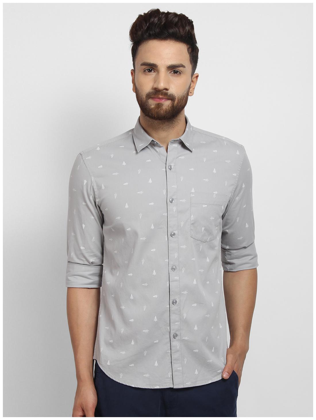 

cape canary Men Grey Printed Regular Fit Casual Shirt