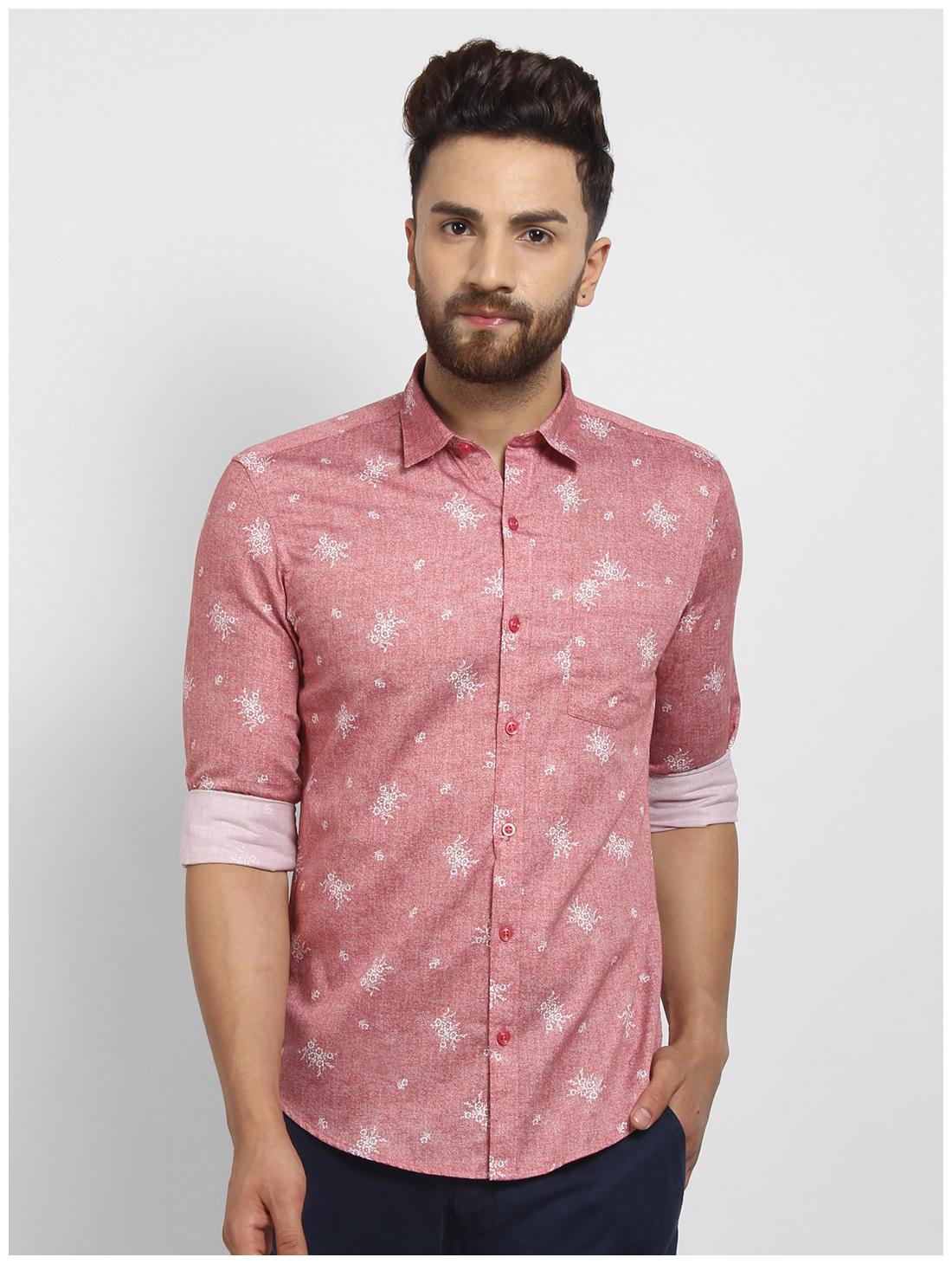 

cape canary Men Pink Printed Regular Fit Casual Shirt