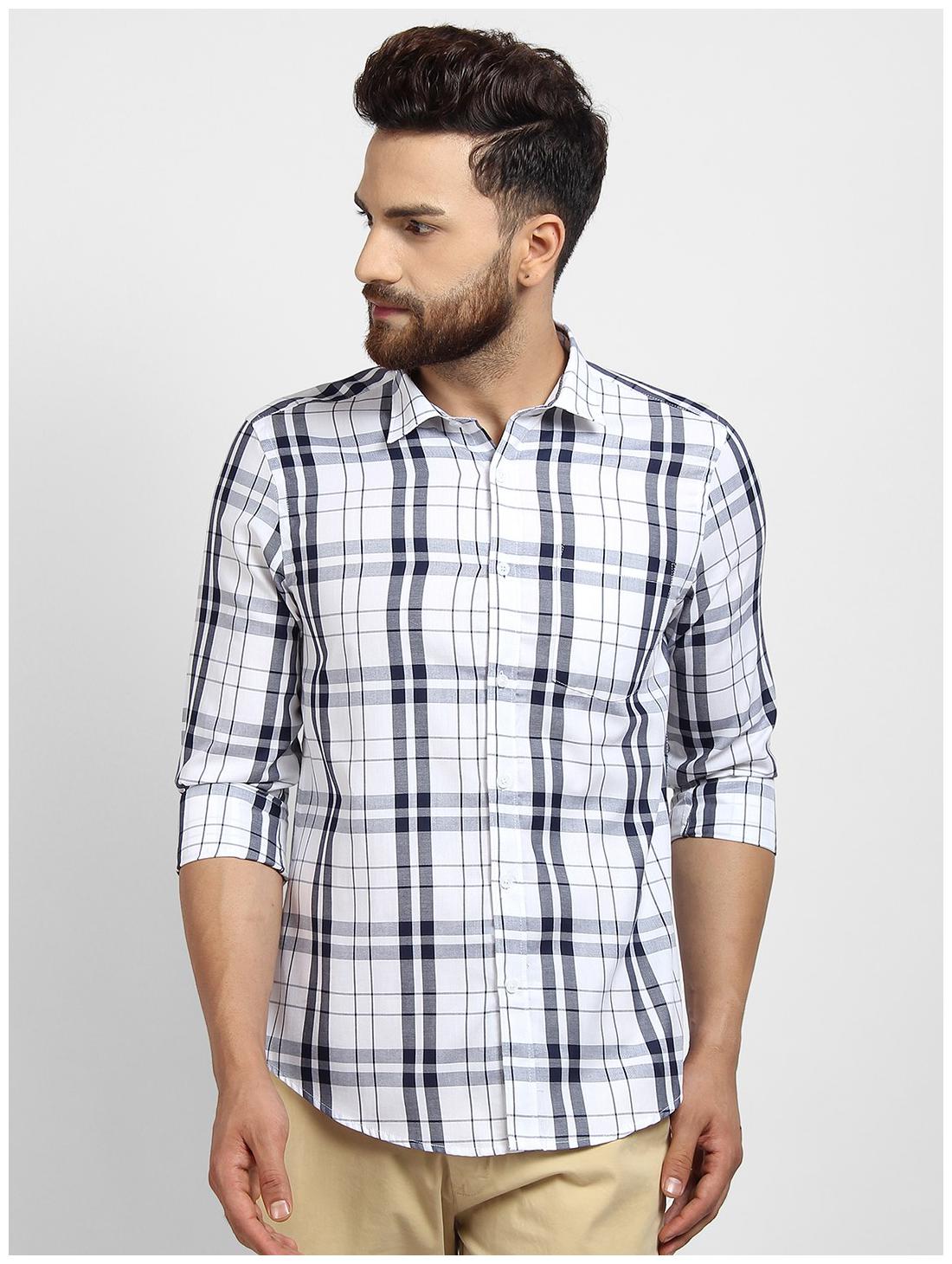 

cape canary Men White Checked Regular Fit Casual Shirt
