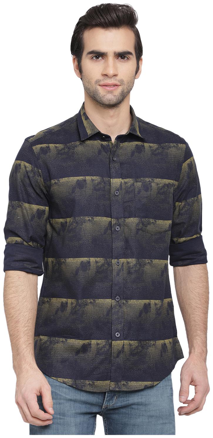 

cape canary Men Blue Printed Regular Fit Casual Shirt