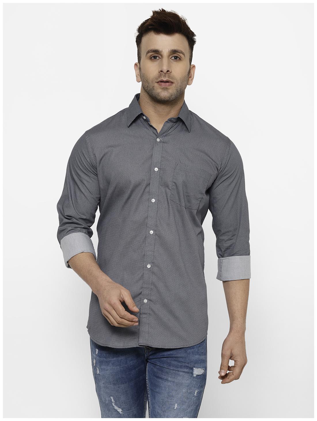 

cape canary Men Grey Geometric Regular Fit Casual Shirt