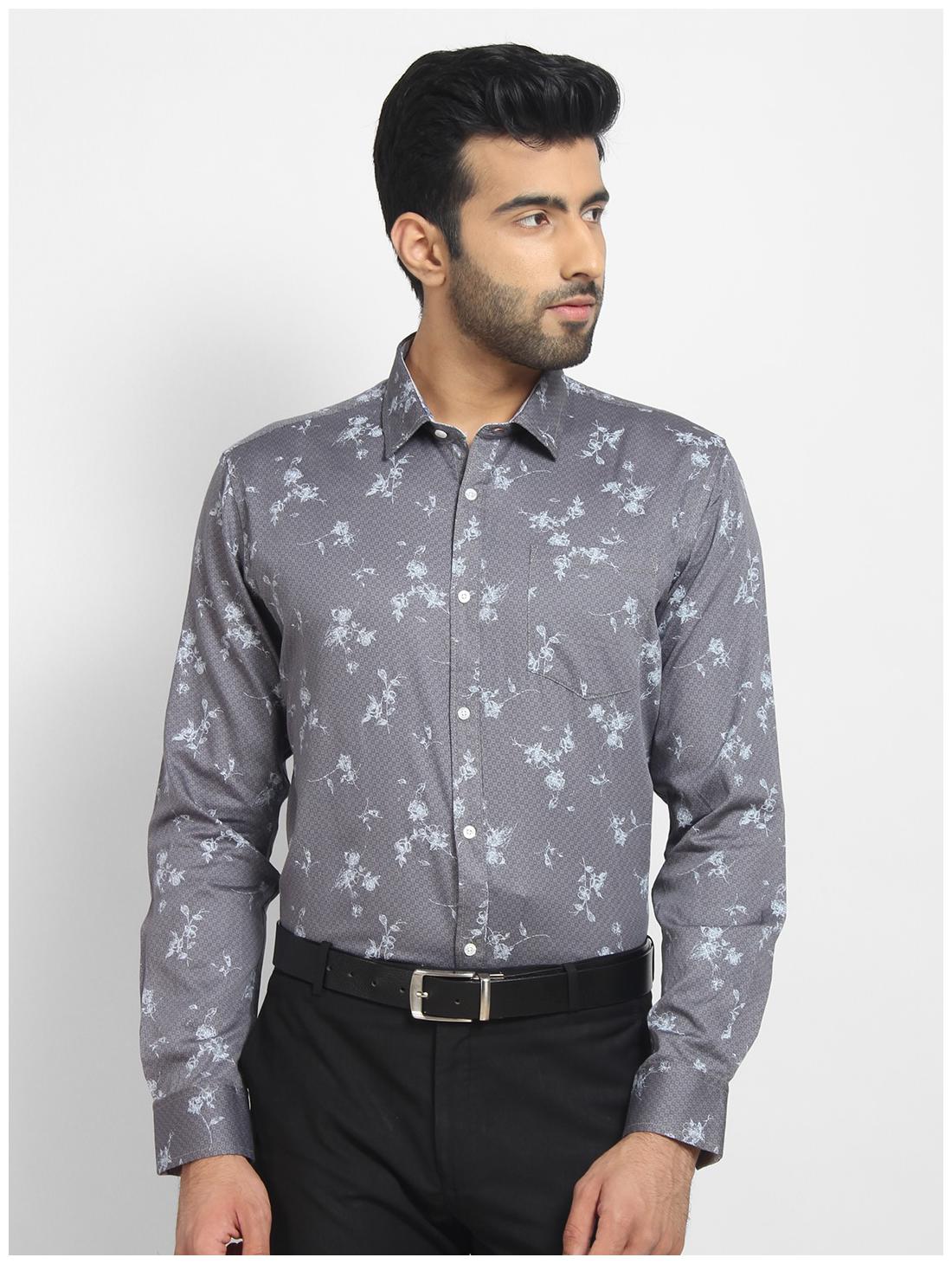

cape canary Men Grey Printed Regular Fit Casual Shirt