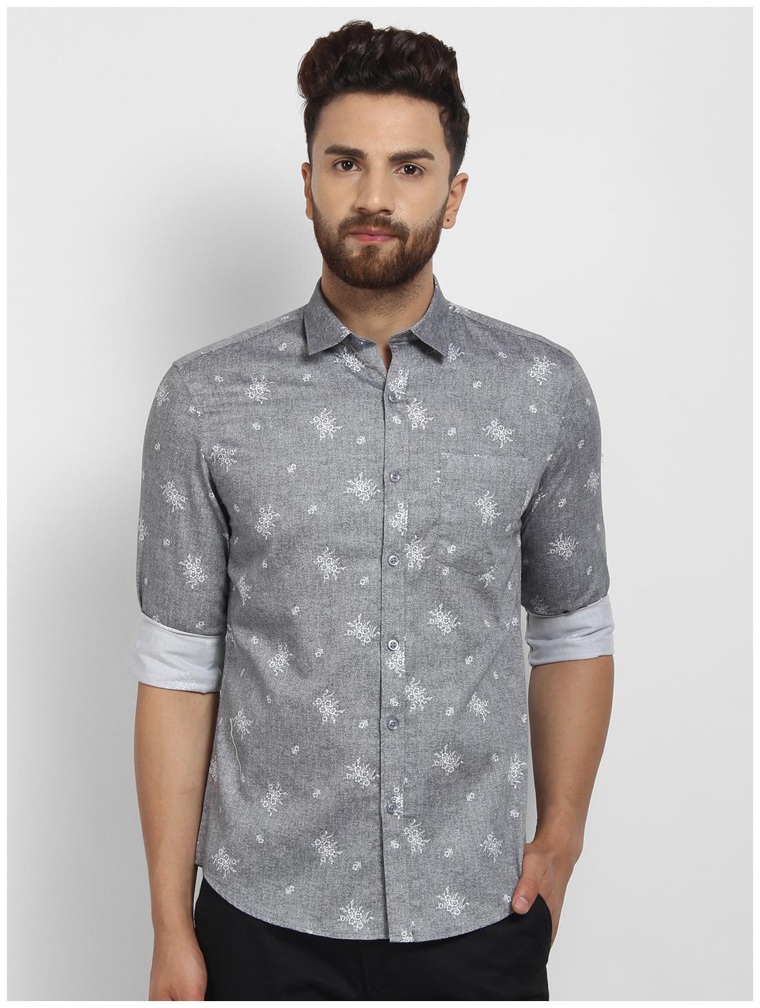 

cape canary Men Grey Printed Regular Fit Casual Shirt