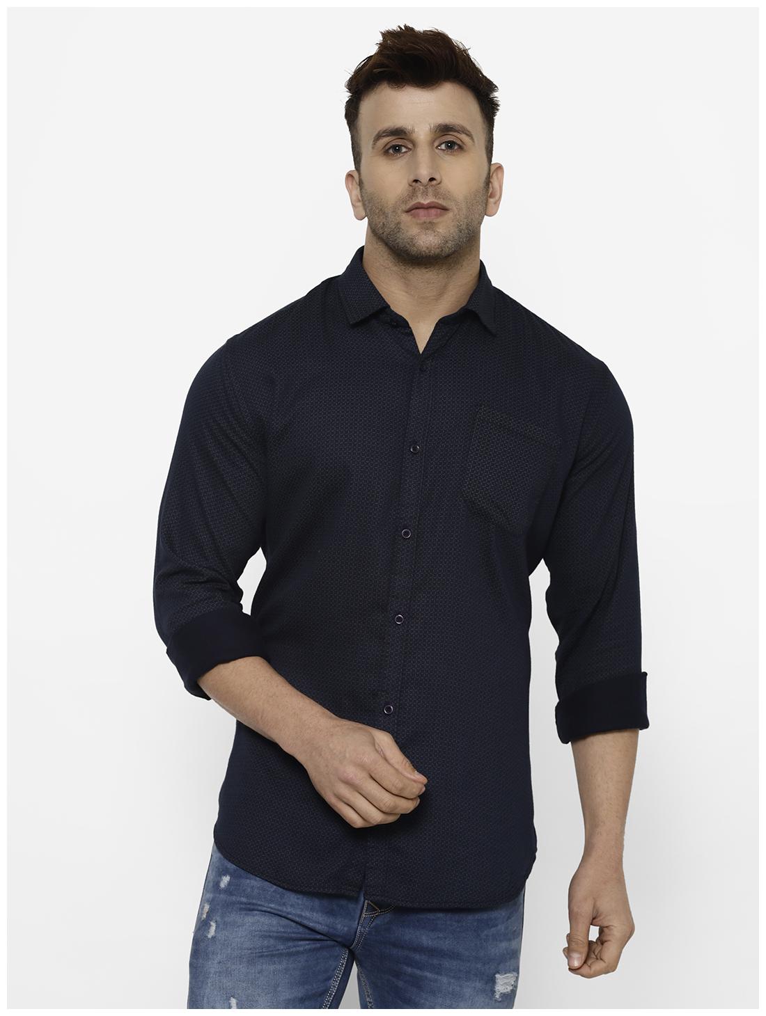 

cape canary Men Navy Blue Printed Regular Fit Casual Shirt